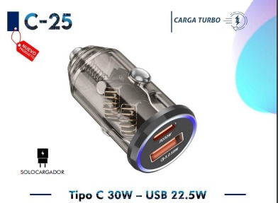 Cargador de vehículo USB-C+a de 30 W